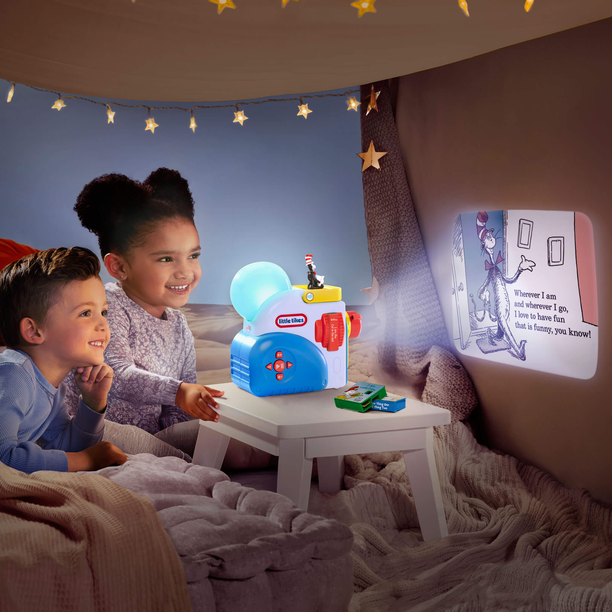 kids watching story on the wall